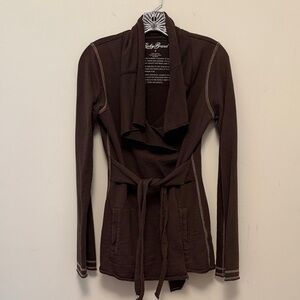 Lucky Brand Brown Open Front Wrap Shawl Collared Sweatshirt or Jacket